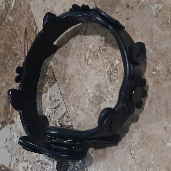 Coach Black Leather Bracelet with Flowers NWOT - Picture 4 of 5